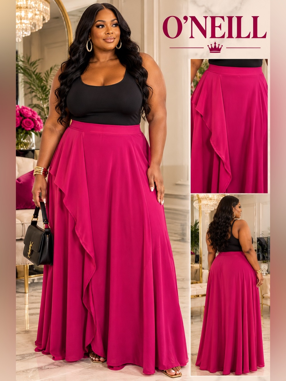 Magenta Ruffle Plus-Size Maxi Skirt